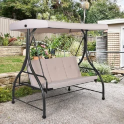 Hollywoodschaukel mit Liegefunktion 3-Sitzer Gartenschaukel 183 x 112 x 178 cm Beige