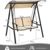 Hollywoodschaukel mit verstellbarem Dach 2-Sitzer Gartenschaukel 152 x 112 x 165 cm Beige