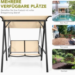 Hollywoodschaukel mit verstellbarem Dach 2-Sitzer Gartenschaukel 152 x 112 x 165 cm Beige