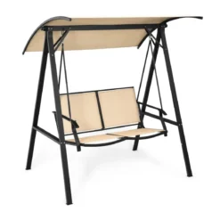 Hollywoodschaukel mit verstellbarem Dach 2-Sitzer Gartenschaukel 152 x 112 x 165 cm Beige