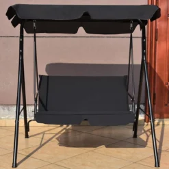 Hollywoodschaukel 2-Sitzer Gartenschaukel Gartenliege mit Sonnendach Schwarz 110 x 140 x 153 cm