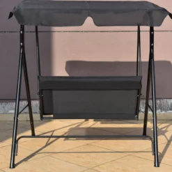 Hollywoodschaukel 2-Sitzer Gartenschaukel Gartenliege mit Sonnendach Schwarz 110 x 140 x 153 cm