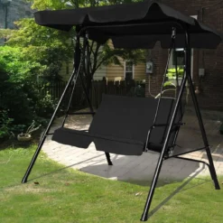 Hollywoodschaukel 2-Sitzer Gartenschaukel Gartenliege mit Sonnendach Schwarz 110 x 140 x 153 cm