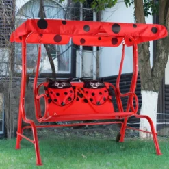 Hollywoodschaukel 2-Sitzer Kinder Gartenschaukel Marienkäfer Rot 117 x 78 x 116 cm