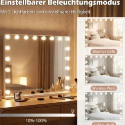 Hollywood Schminkspiegel mit 3 Lichtfarben & Einstellbarer Helligkeit & Touch-Steuerung 80 x 60 cm