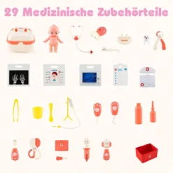 Holz Arztdienst-Spielset mit Untersuchungsbereich & EKG-Monitor & Röntgenfilm Medizinisches Zentrum Rosa
