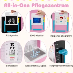 Holz Arztdienst-Spielset mit Untersuchungsbereich & EKG-Monitor & Röntgenfilm Medizinisches Zentrum Rosa
