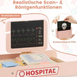 Holz Arztwagen zum Rollenspiel mit Wagen & CT-Maschine & Stethoskop Kinder Ärztespielset Rosa