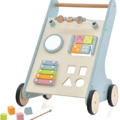 Holz Baby Lauflernhilfe mit Xylophon & umklappbaren Klötzen Griffbereite Schiebewagen-Spielzeug für Kinder ab 10 Monaten