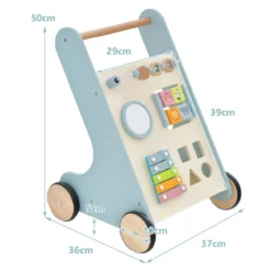 Holz Baby Lauflernhilfe mit Xylophon & umklappbaren Klötzen Griffbereite Schiebewagen-Spielzeug für Kinder ab 10 Monaten