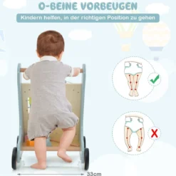 Holz Baby Lauflernhilfe mit Xylophon & umklappbaren Klötzen Griffbereite Schiebewagen-Spielzeug für Kinder ab 10 Monaten