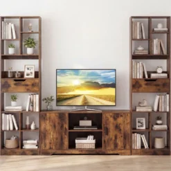 Holz Bücherregal mit 10 Fächern & 1 Schubladen Standregal mit Kippschutz-Set 50 x 24 x 180 cm Braun