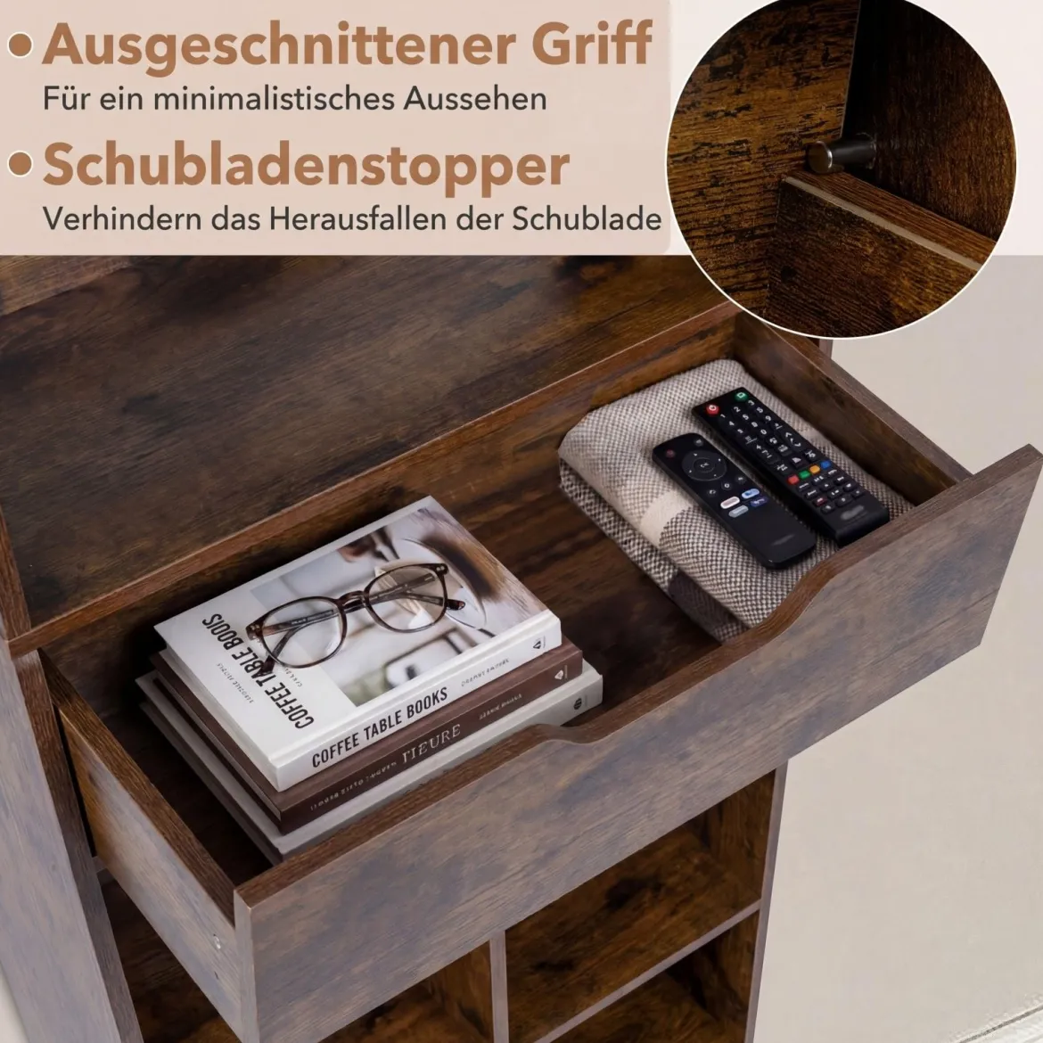 Holz Bücherregal mit 10 Fächern & 1 Schubladen Standregal mit Kippschutz-Set 50 x 24 x 180 cm Braun