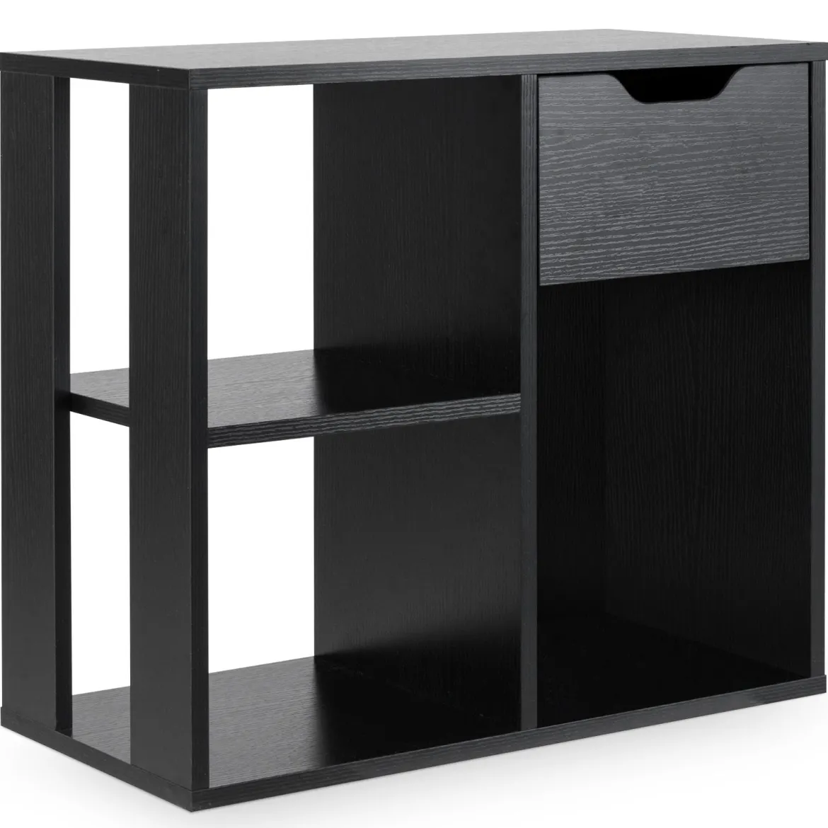 Holz Bücherregal mit Schublade & 3 Fächern Würfelregal Büroregal Raumteiler Standregal Schwarz