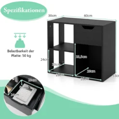 Holz Bücherregal mit Schublade & 3 Fächern Würfelregal Büroregal Raumteiler Standregal Schwarz