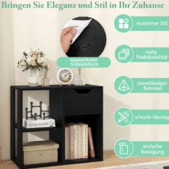 Holz Bücherregal mit Schublade & 3 Fächern Würfelregal Büroregal Raumteiler Standregal Schwarz