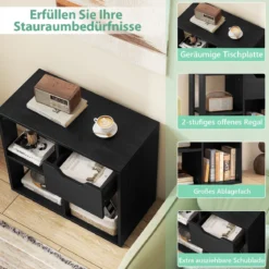 Holz Bücherregal mit Schublade & 3 Fächern Würfelregal Büroregal Raumteiler Standregal Schwarz
