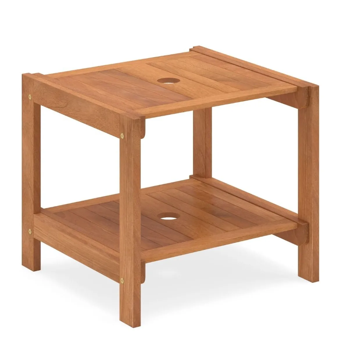 Holz Beistelltisch mit Schirmloch & Ablagefach Wetterfester Gartentisch Kleiner Balkontisch