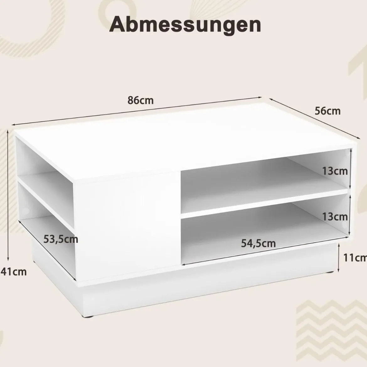 Holz Couchtisch mit Stauraum & Offenen Fächern Wohnzimmertisch Beistelltisch Sofatisch