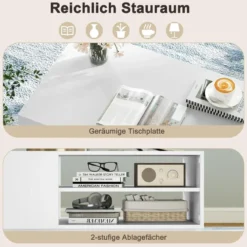 Holz Couchtisch mit Stauraum & Offenen Fächern Wohnzimmertisch Beistelltisch Sofatisch