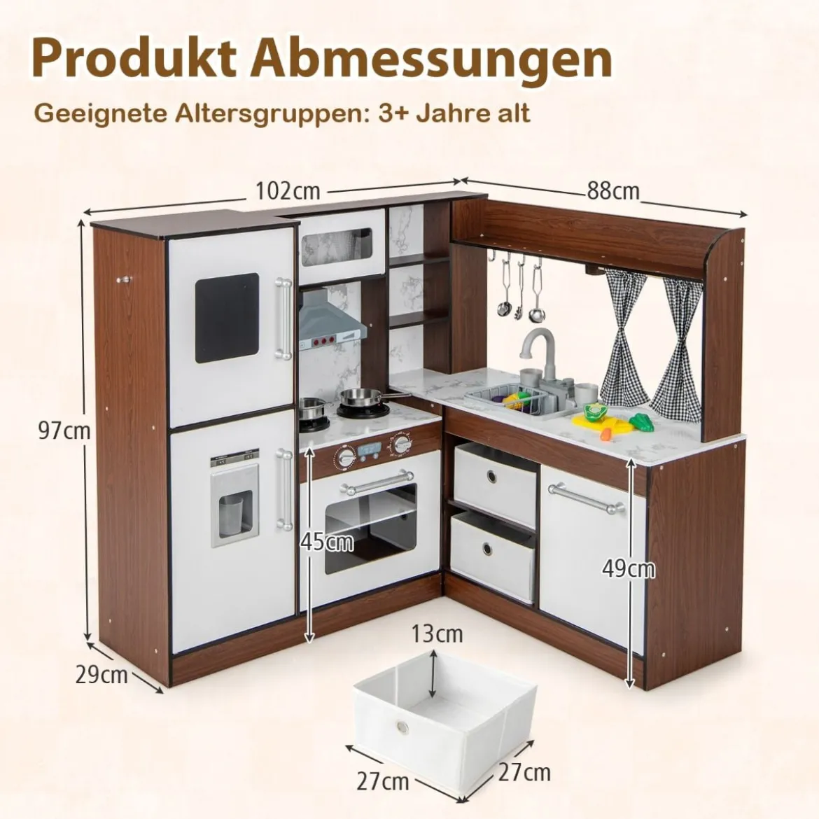 Holz Eck-Spielküche mit Lichtern & Geräuschen Spielküchen Kinder Holzküchenset Braun