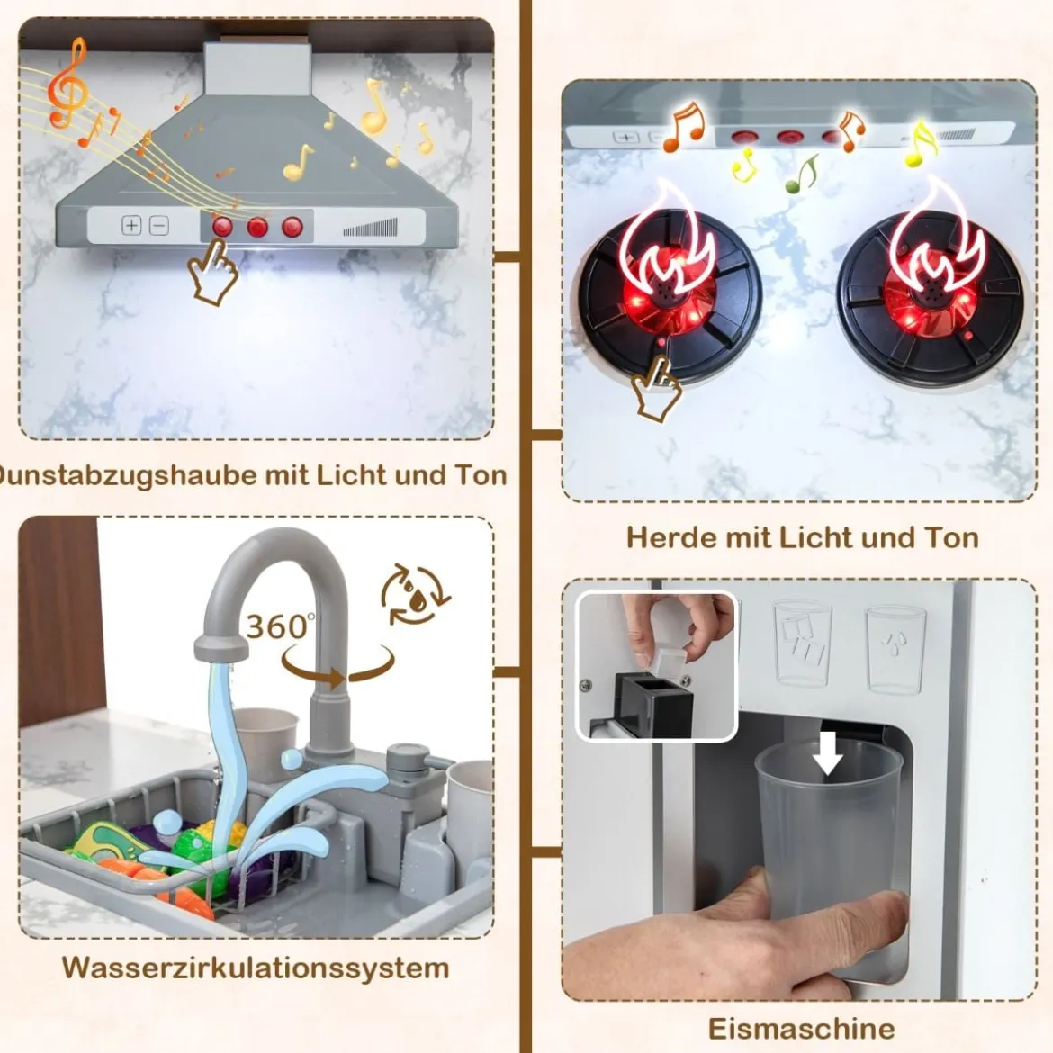 Holz Eck-Spielküche mit Lichtern & Geräuschen Spielküchen Kinder Holzküchenset Braun