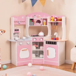 Holz Eck Spielküche mit Sound & Licht & Kaffeemaschine & Rutsche Kleinkind Küchen Spielset