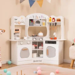 Holz Eck Spielküche mit Sound & Licht & Kaffeemaschine & Rutsche Kleinkind Küchen Spielset