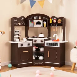 Holz Eck Spielküche mit Sound & Licht & Kaffeemaschine & Rutsche Kleinkind Küchen Spielset