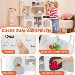 Holz Eck Spielküche mit Sound & Licht & Kaffeemaschine & Rutsche Kleinkind Küchen Spielset