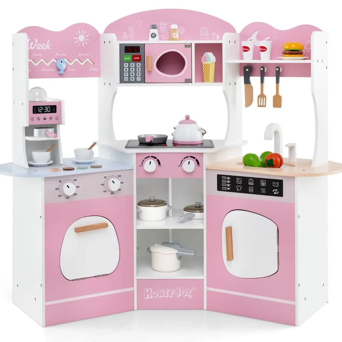 Holz Eck Spielküche mit Sound & Licht & Kaffeemaschine & Rutsche Kleinkind Küchen Spielset
