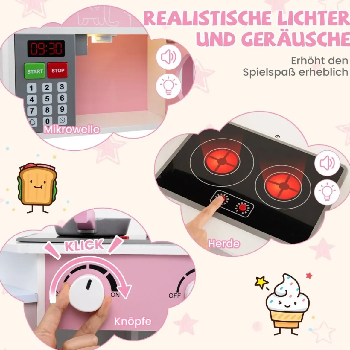 Holz Eck Spielküche mit Sound & Licht & Kaffeemaschine & Rutsche Kleinkind Küchen Spielset