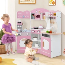 Holz Eck Spielküche mit Sound & Licht & Kaffeemaschine & Rutsche Kleinkind Küchen Spielset