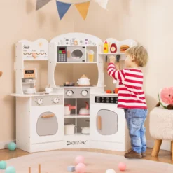 Holz Eck Spielküche mit Sound & Licht & Kaffeemaschine & Rutsche Kleinkind Küchen Spielset