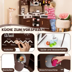 Holz Eck Spielküche mit Sound & Licht & Kaffeemaschine & Rutsche Kleinkind Küchen Spielset