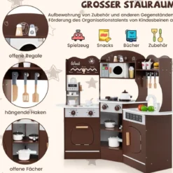 Holz Eck Spielküche mit Sound & Licht & Kaffeemaschine & Rutsche Kleinkind Küchen Spielset