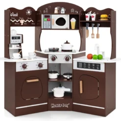 Holz Eck Spielküche mit Sound & Licht & Kaffeemaschine & Rutsche Kleinkind Küchen Spielset