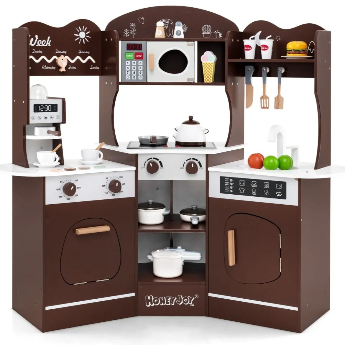 Holz Eck Spielküche mit Sound & Licht & Kaffeemaschine & Rutsche Kleinkind Küchen Spielset