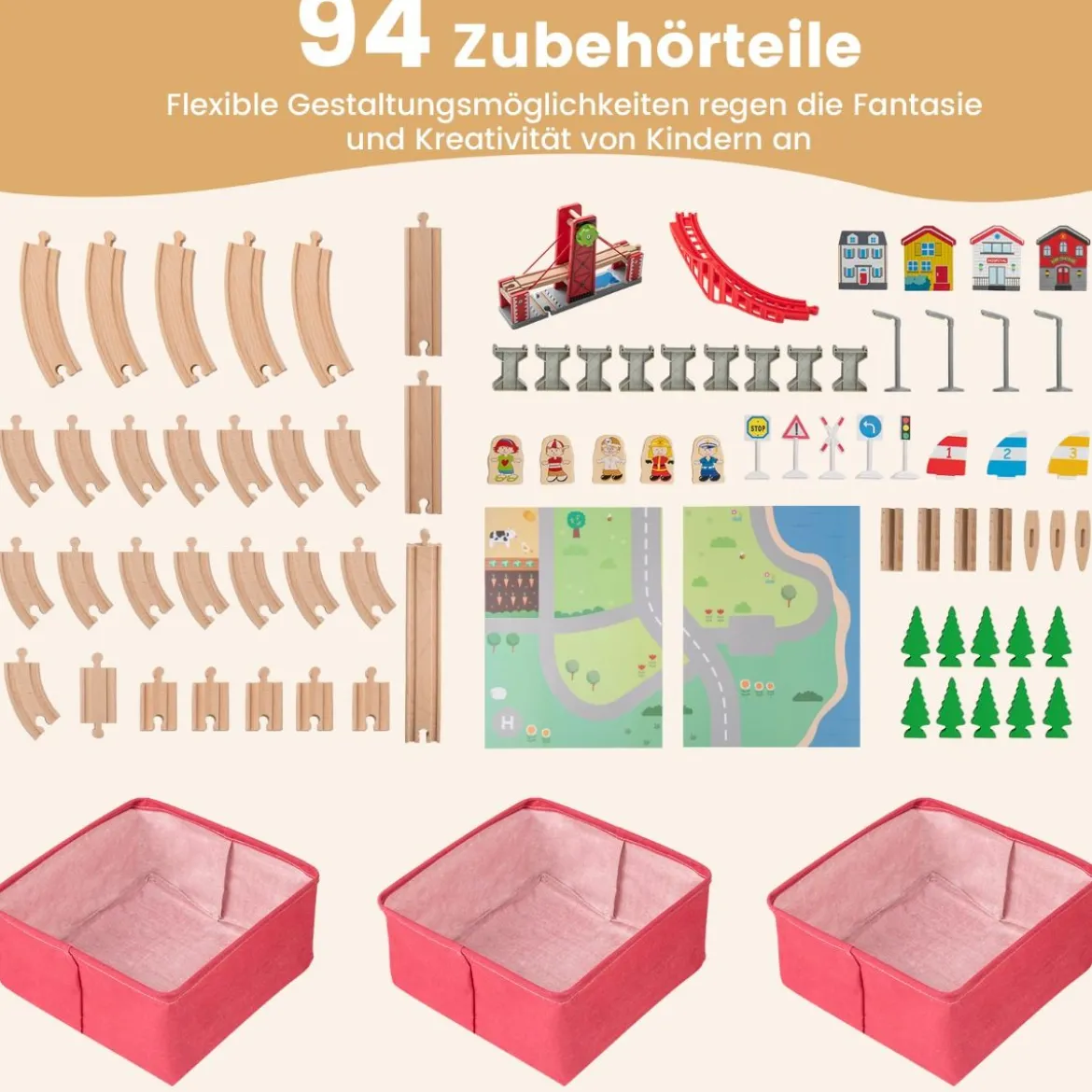 Holzeisenbahn-Set Tisch multifunktionaler Aktivitätentisch für Kinder mit 2 wendbaren Tischplatten Bunt
