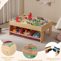 Holzeisenbahn-Set Tisch multifunktionaler Aktivitätentisch für Kinder mit 2 wendbaren Tischplatten Bunt