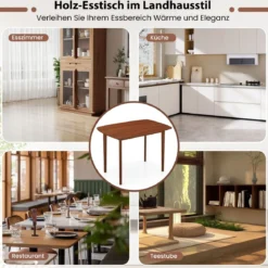 Holzesstisch für 2-4 Personen Rechteckiger Küchentisch mit Gummiholz Beinen Robuster Holztisch