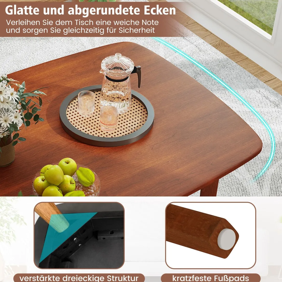 Holzesstisch für 2-4 Personen Rechteckiger Küchentisch mit Gummiholz Beinen Robuster Holztisch