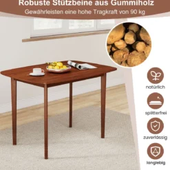 Holzesstisch für 2-4 Personen Rechteckiger Küchentisch mit Gummiholz Beinen Robuster Holztisch
