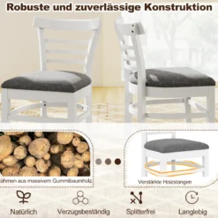 Holz-Esstischstuhlset 2 gepolsterte küchenstühle ohne Armlehnen mit Gummibaumholzbeinen Weiß