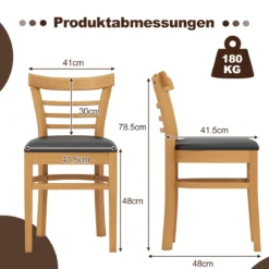 Holz-Esstischstuhlset 2 Kunstleder gepolsterte küchenstühle ohne Armlehnen mit Gummibaumholzbeinen Natur
