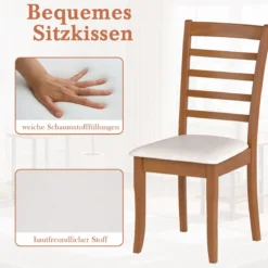 Holz-Esszimmerstuhl-Set aus 2 modern gepolsterter Küchenstuhl mit Gummibaumholz-Beinen Beige