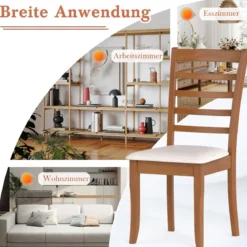 Holz-Esszimmerstuhl-Set aus 2 modern gepolsterter Küchenstuhl mit Gummibaumholz-Beinen Beige
