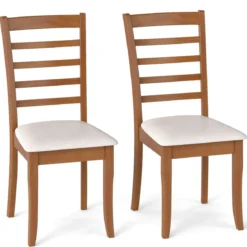Holz-Esszimmerstuhl-Set aus 2 modern gepolsterter Küchenstuhl mit Gummibaumholz-Beinen Beige