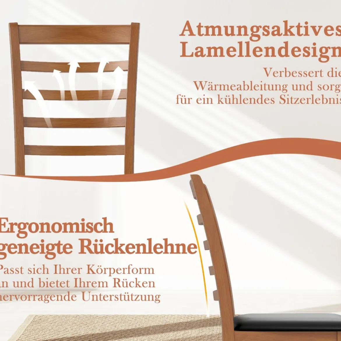 Holz-Esszimmerstuhl-Set aus 2 modern gepolsterter Küchenstuhl mit Gummibaumholz-Beinen Schwarz