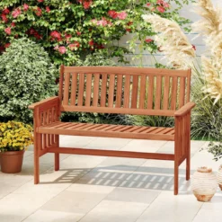 Holz Gartenbank mit Armlehnen 2-Sitzer Sitzbank Wetterfeste Balkonbank Terrassenbank Natur